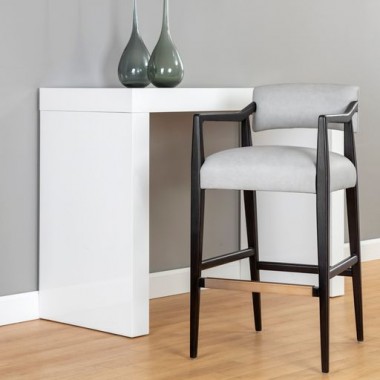 Sunpan Keagan Barstool in Saloon Light Grey Leather - Lifestyle