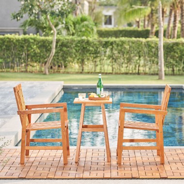 Vifah Olina Honey 3-piece Fish Bone Eucalyptus Wooden Outdoor Convesation Set, Front Angle