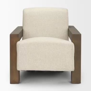 Mercana Sovereign Oatmeal Fabric Upholstered With Solid Wood Frame Accent Chair Front