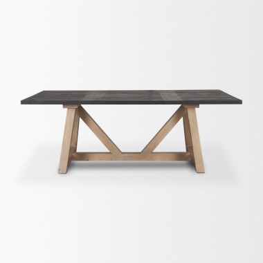 Mercana Rialto Rectangular Two-Tone Black and Brown Solid Wood Dining Table Front