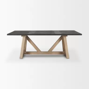 Mercana Rialto Rectangular Two-Tone Black and Brown Solid Wood Dining Table Front