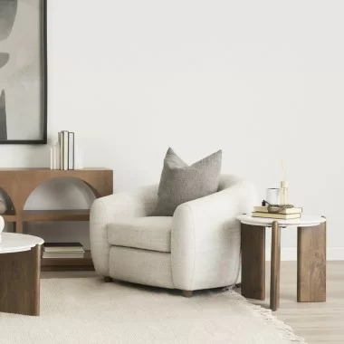 Mercana Rumer Dark Brown Wood With White Marble Side Table