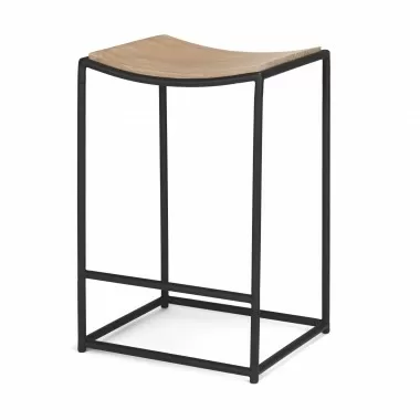 Mercana Taniel Light Brown Leather With Black Metal Counter Stool