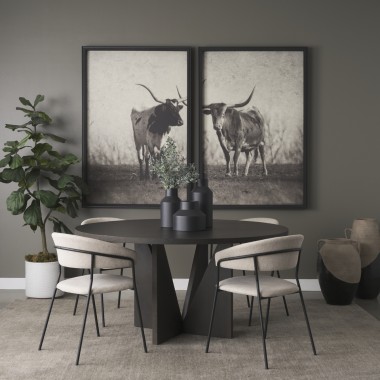 Mercana Tarro 60" Round Textured Espresso Wood With Geometrical Base Dining Table