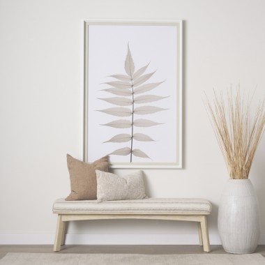 Mercana Taimo White Washed Light Brown Wood With Striped Fabric Seat Bench