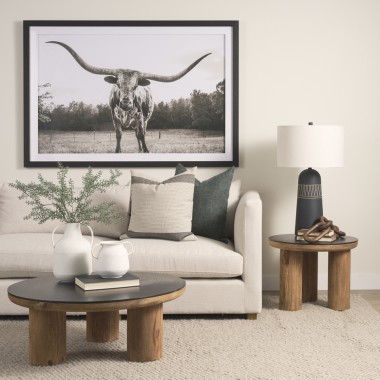 Mercana Tucson Natural Wood With Round Black Oak Top Side Table