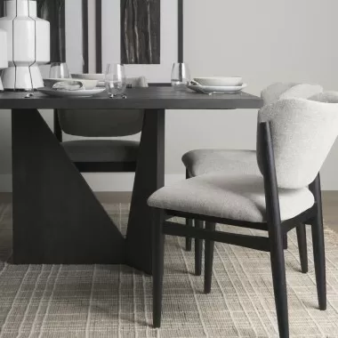 Mercana Tarro 84" Rectangular Textured Black Wood With Geometrical Base Dining Table