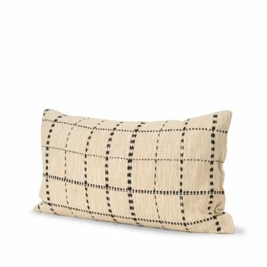 Mercana Jaela Beige and Black Striped Checkered Decorative Lumbar Pillow Cover