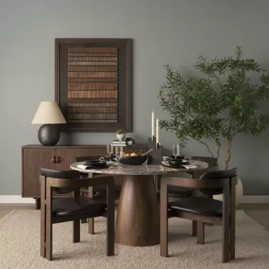 Mercana Allyson 54" Round Brown Pedestal w/ Pink Marble Top Dining Table 