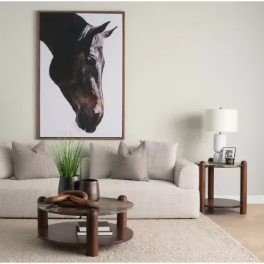 Mercana Jovia Brown Mango Wood With Cappuccino Marble Round Side Table