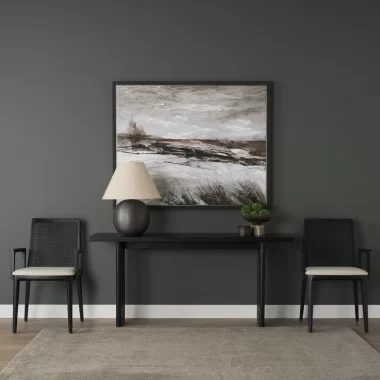 Mercana Grier 65" Black Wood With Black Cane Console Table