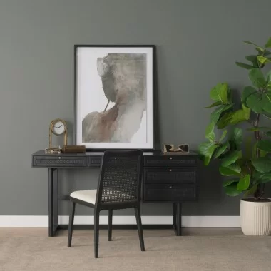 Mercana Grier 60" Black Solid Wood With Black Cane Office Desk