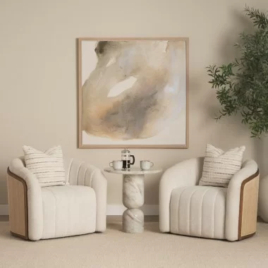 Mercana Fonda Cream Fabric w/ Natural Jute Swivel Accent Chair Set