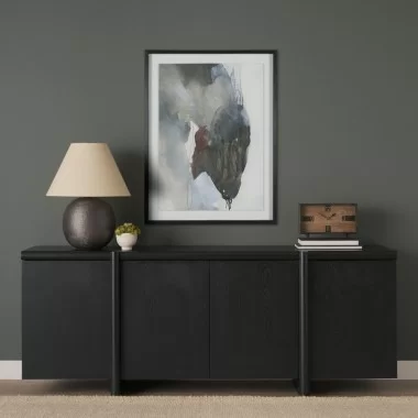 Mercana Rowan Black Oak Wood Closed 4 Door Sideboard