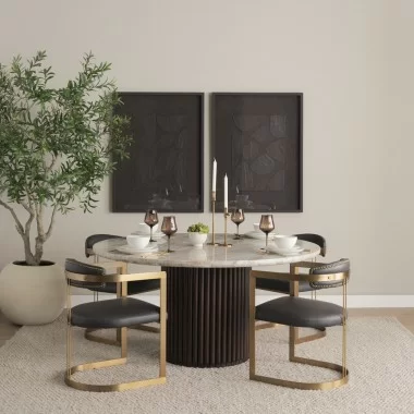 Mercana Hollyfield II Charcoal-Brown Leather Seat Gold Iron Frame Dining Chair