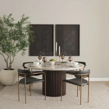 Mercana Parker Charcoal-Brown Leather Seat Gold Metal Dining Chair