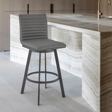 Armen Living Jermaine 26" Counter Height Swivel Bar Stool in Matt Black Finish with Gray Faux Leather
