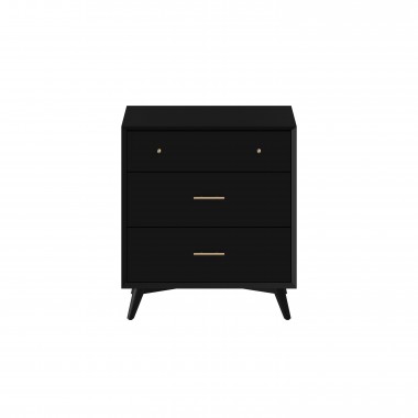 Alpine Furniture Flynn Mid Century Modern 3 Drawer Small Chest, Black - Front Angle