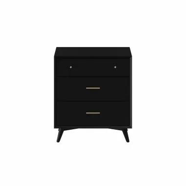 Alpine Furniture Flynn Mid Century Modern 3 Drawer Small Chest, Black - Front Angle