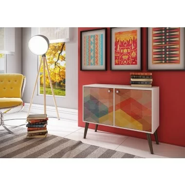 Manhattan Comfort 2-Piece Mid-Century Modern Avesta Double Side Table in White and Stamp