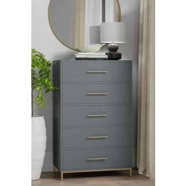 Alpine Furniture Madelyn Five Drawer Chest, Slate Gray - Lifestyle
