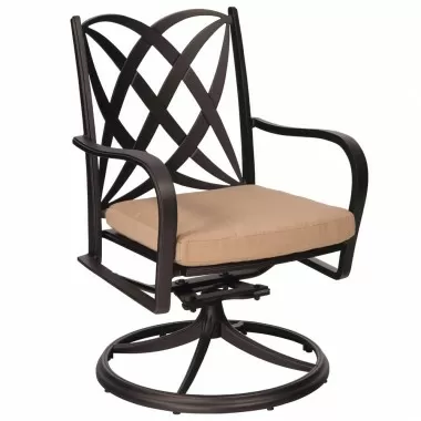 Woodard Apollo Swivel Rocker Dining Arm Chair with Cushion Option - Angled
