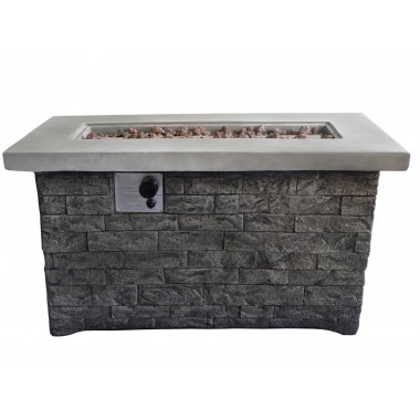 Crawford and Burke Felix Gray Brick Rectangular Gas Fire Pit Table, Frontview