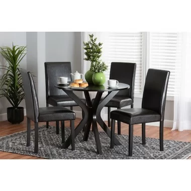 Baxton Studio Asli Modern Espresso Brown Faux Leather and Wood 5-Piece Dining Set - Lifestyle
