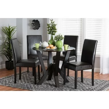 Baxton Studio Rosi Modern Espresso Brown Faux Leather and Wood 5-Piece Dining Set - Lifestyle