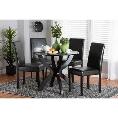 Baxton Studio Trine Modern Espresso Brown Faux Leather and Wood 5-Piece Dining Set - Lifestyle