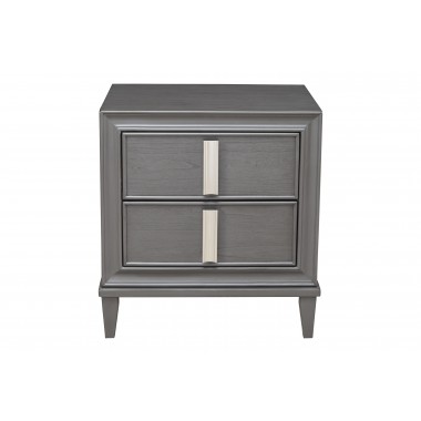 Alpine Furniture Lorraine 2 Drawer Nightstand, Dark Grey - Front Angle