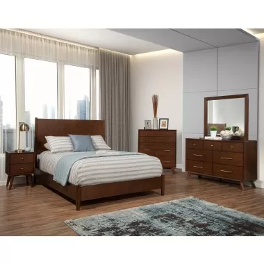Alpine Furniture Flynn Mid Century Modern Queen Panel Bed, Walnut - Lifestyle
