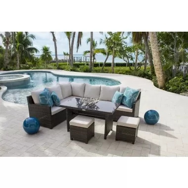 Hospitality Rattan Patio Ultra 5-Piece Sectional Dining Set with Cushions