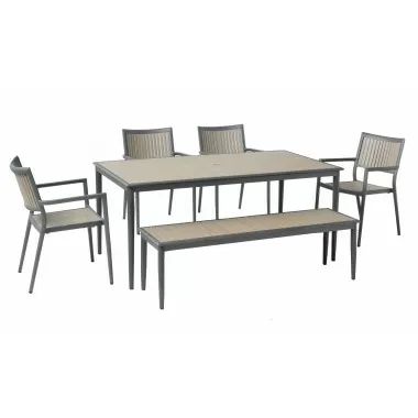 Alfresco Home Genevieve Alum/Polywood Stackable Dining Armchair - Set of Four - Lifestyle