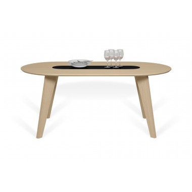 TemaHome Lago Wood Dining Table in Light Oak & Pure Black - Front with Contents