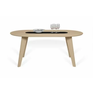 TemaHome Lago Wood Dining Table in Light Oak & Pure Black - Front with Contents
