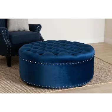 Baxton Studio Iglehart Modern and Contemporary Royal Blue Velvet Fabric Upholstered Tufted Cocktail Ottoman - Lifestyle 2