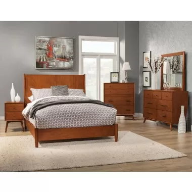 Alpine Furniture Flynn Mid Century Modern Standard King Panel Bed In Acorn - Lifestyle