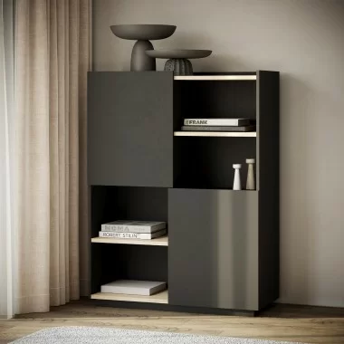 TemaHome Nina Cupboard in Light Oak & Pure Black - Lifestyle