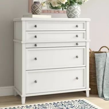 Alpine Furniture Potter 4 Drawer Multifunction Chest With Pull Out Tray in White - Lifestyle