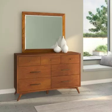 Alpine Furniture Flynn Mid Century Modern Mirror in Acorn - Lifestyle