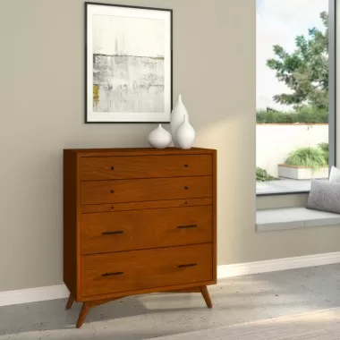 Alpine Furniture Flynn Mid Century Modern 4 Drawer Chest in Acorn - Lifestyle