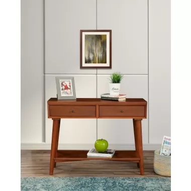 Alpine Furniture Flynn Console Table in Acorn - Lifestyle Front View