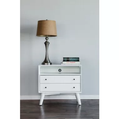 Alpine Furniture Flynn Large Nightstand in White - Front View