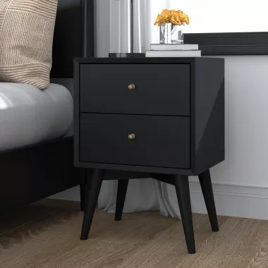 Alpine Furniture Flynn Nightstand in Black - Lifestyle