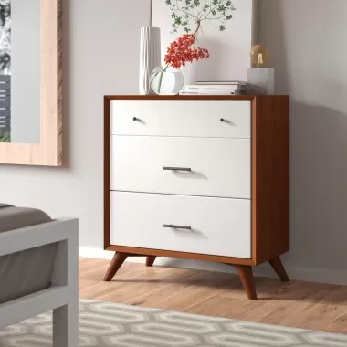 Alpine Furniture Flynn 3 Drawer Two Tone Small Chest in Acorn/White - Lifestyle 