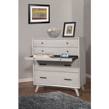 Alpine Furniture Flynn Mid Century Modern 4 Drawer Multifunction Chest w/Pull Out Tray, Grey - Lifestyle