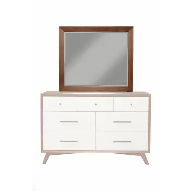 Alpine Furniture Flynn Mid Century Modern Two Tone Mirror, Acorn/White - Front Angle