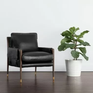 Sunpan Mauti Lounge Chair Dark Brown - Cortina Black Leather - Lifestyle