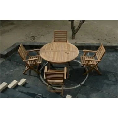 Anderson Teak Bahama 47" Round Folding Table and Andrew Folding Armchair 1